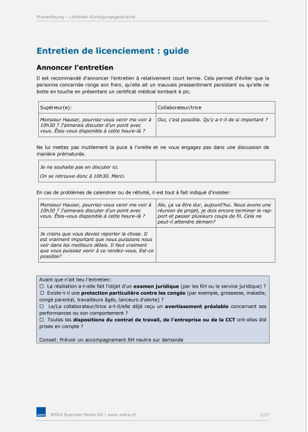 Aide-mémoire Entretiens de résiliation 