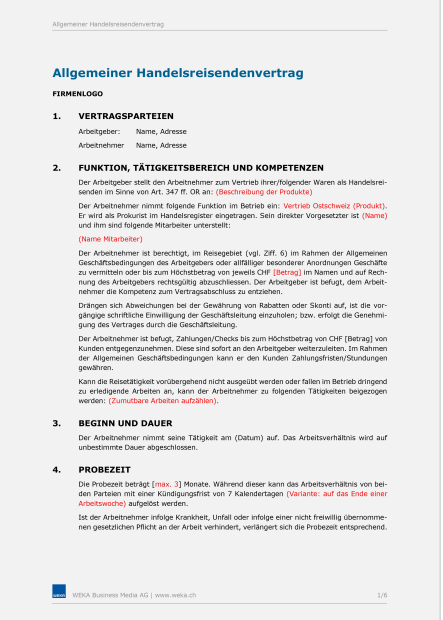 Muster Handelsreisendenvertrag 
