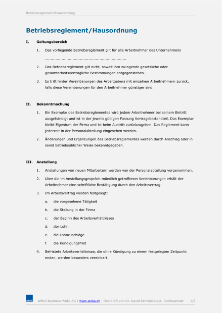 Vorlage Betriebsordnung 