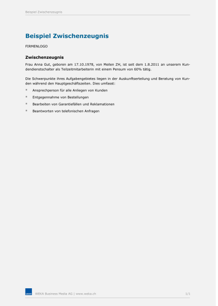 Muster Zwischenzeugnis 