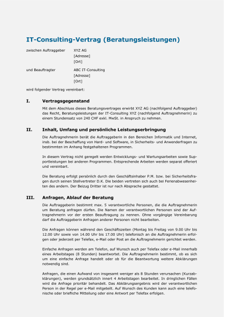 Muster IT-Consultingvertrag 