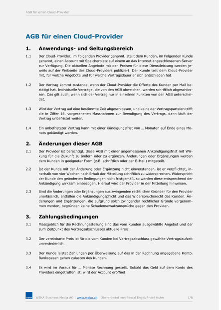 AGB für einen Cloud-Provider 