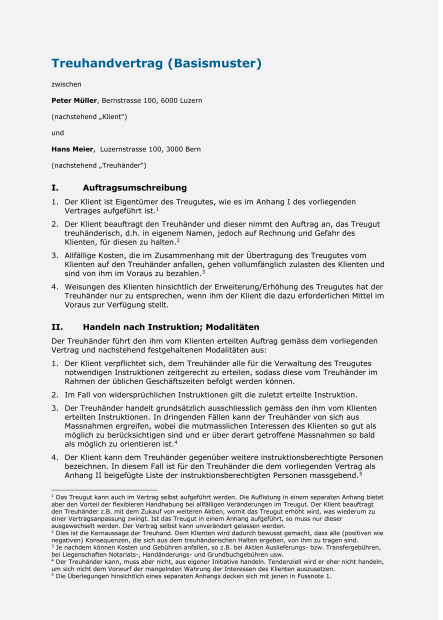 Treuhandvertrag Basismuster 