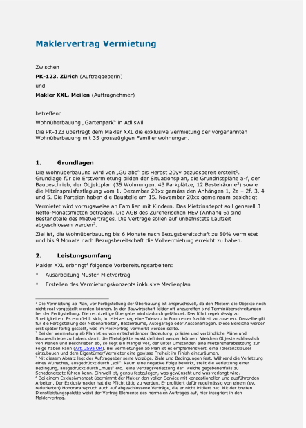 Muster Maklervertrag Vermietung 