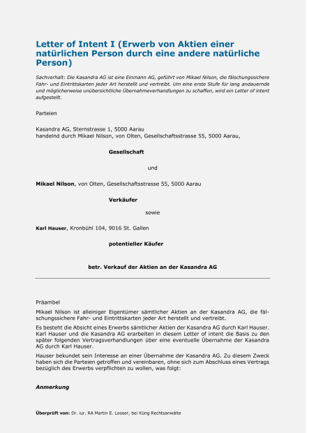 Muster Letter of Intent 