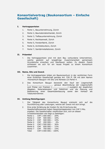 Mustervertrag Baukonsortium 