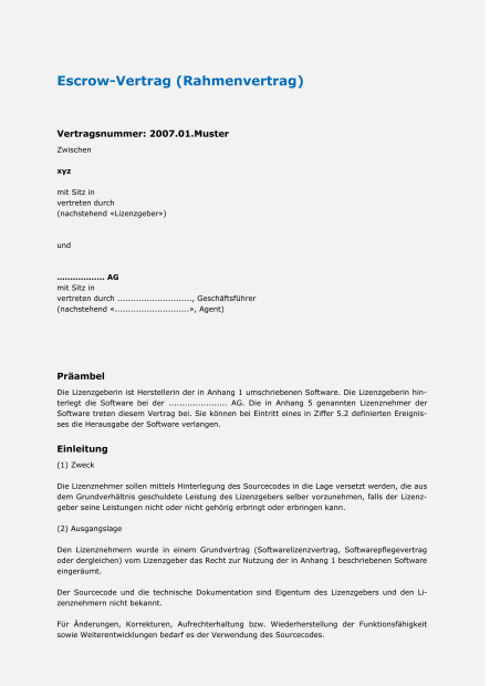 Muster Escrow-Vertrag 