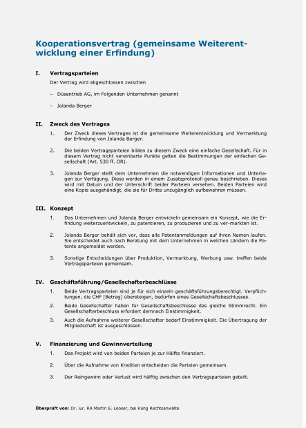 Muster Kooperationsvertrag F&E 