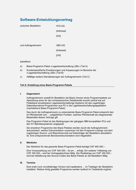 Muster Software-Vertrag (Entwicklung) 