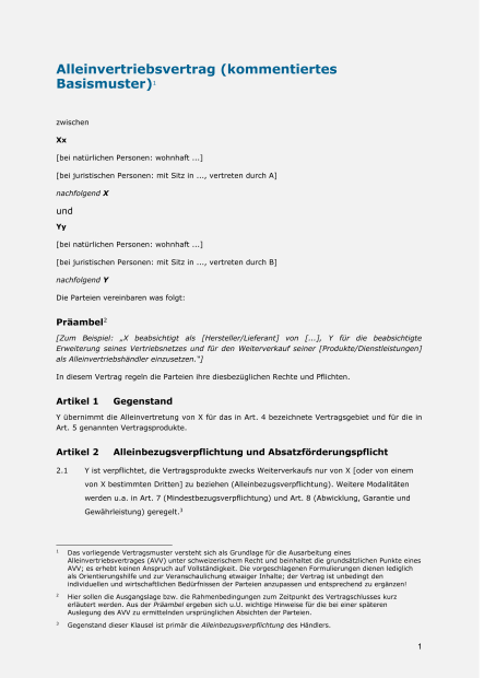 Muster Alleinvertriebsvertrag 