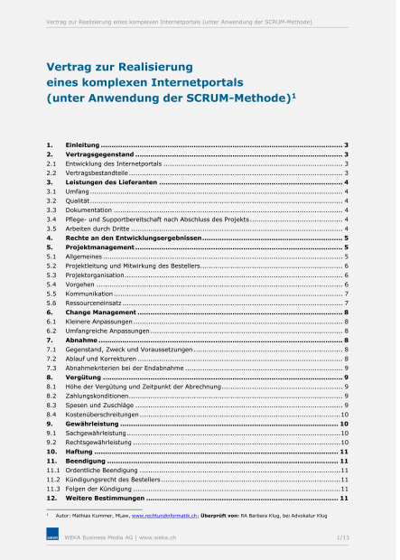 Mustervertrag zur Realisierung eines Internetportals 
