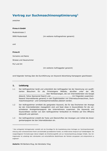 Mustervertrag zur Suchmaschinenoptimierung 