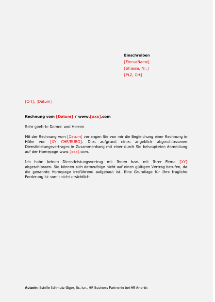 Musterbrief gegen betrügerische Dienstleistungsverträge im Internet 