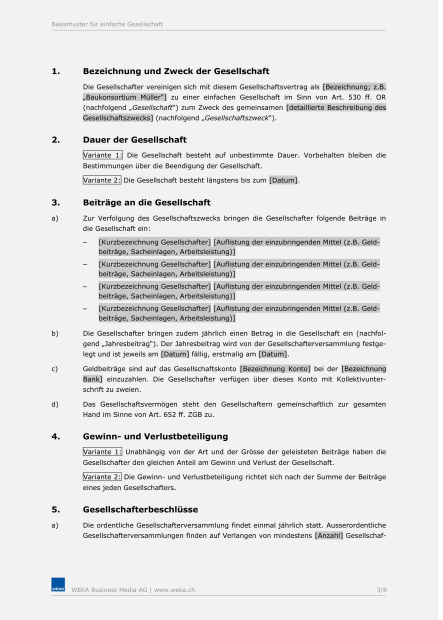 Muster Gesellschaftsvertrag (Einfache Gesellschaft) 