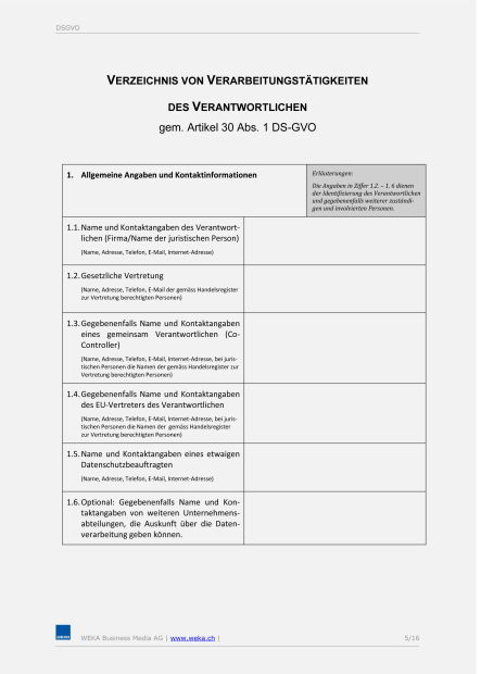 Datenverarbeitungsverzeichnis nach DSGVO 