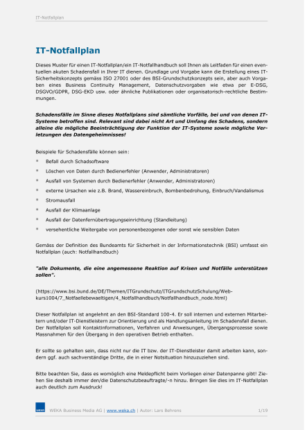 Mustervorlage IT-Notfallplan 