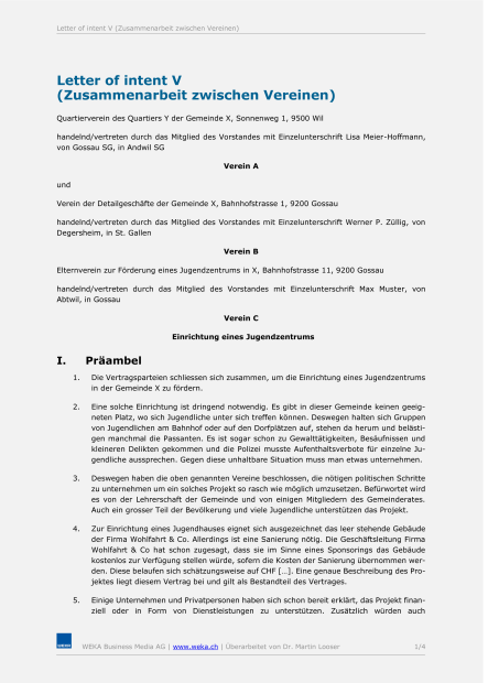 Muster Letter of Intent (Zusammenarbeit zwischen Vereinen) 