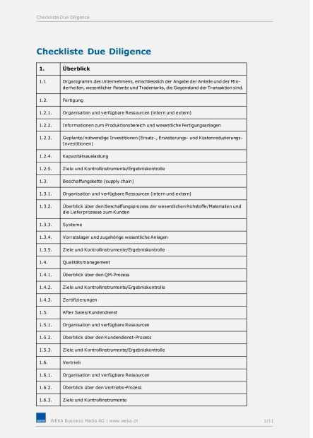 Checkliste Due Diligence für Nachfolgeplanung 