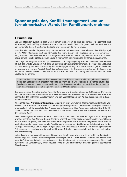 Konfliktmanagement und unternehmerischer Wandel im Familienunternehmen 