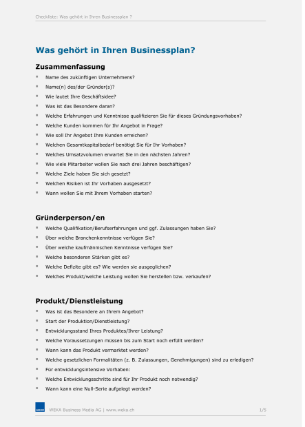 Checkliste Businessplan 