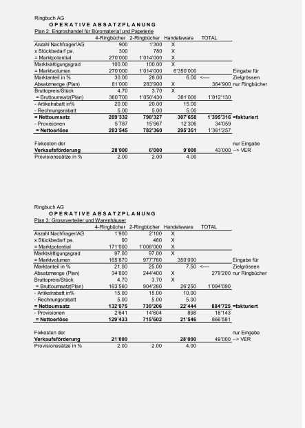 Muster Absatz- und Umsatzplanung 