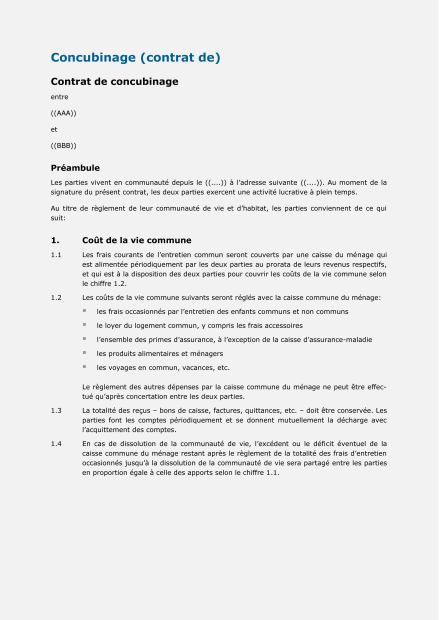 Contrat de concubinage 