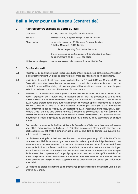 Modèle de contrat de bail de bureau 