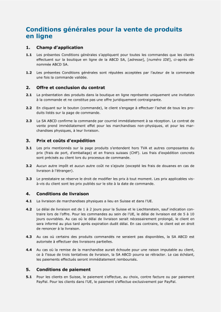 Modèle de CGV pour une boutique en ligne 