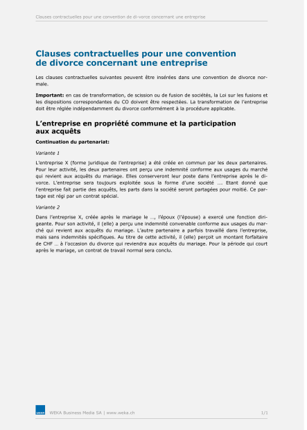 Clauses contractuelles pour une convention de divorce 