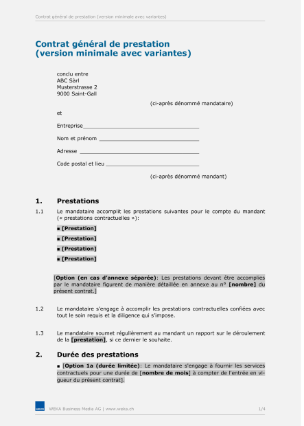 Modèle de contrat de prestation 