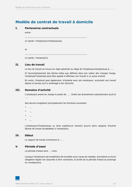 Modèle de contrat de travail à domicile 