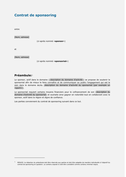 Modèle de contrat de sponsoring 