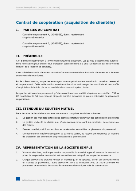 Modèle de contrat de coopération (acquisition de clientèle) 