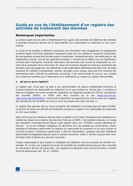 Registre des activités de traitement des données selon le RGPD 