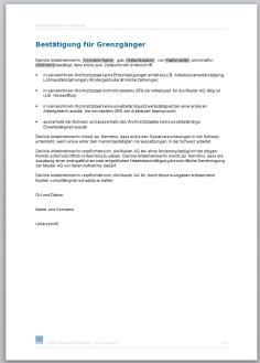 Muster Bestätigung Grenzgänger 