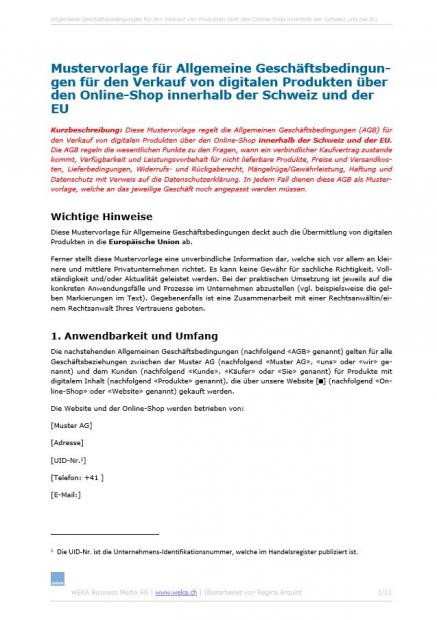 Vorlage AGB Onlineshop 