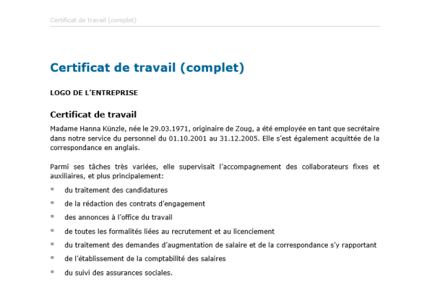 Téléchargement package Certificats de travail différents cas 