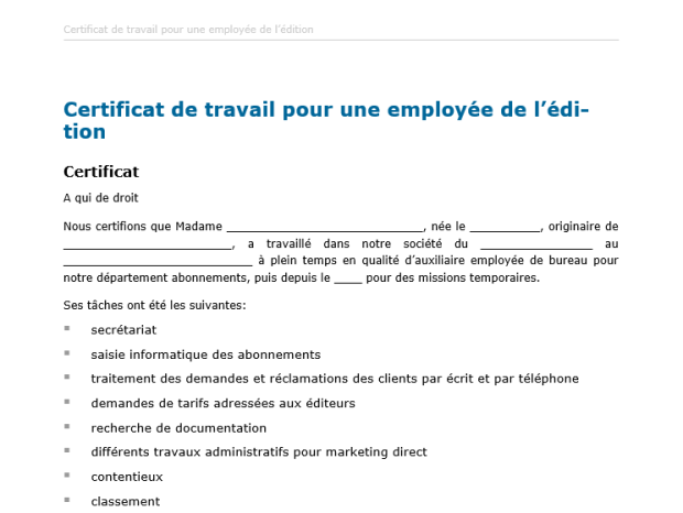 Téléchargement package Certificats de travail différents métiers 