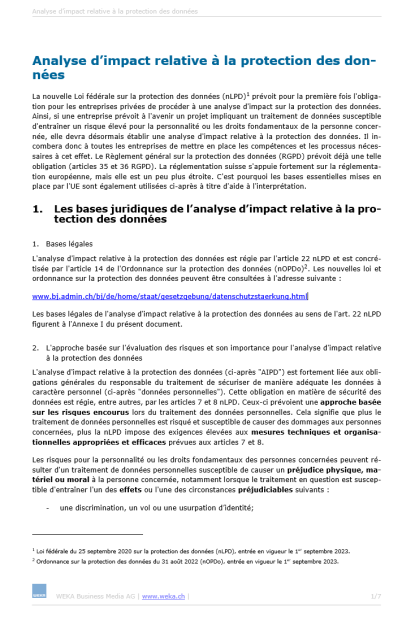 Analyse d'impact relative à la protection des données selon la nLPD 