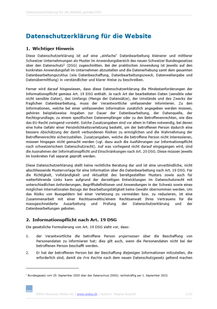 Datenschutzerklärung für die Webseite 