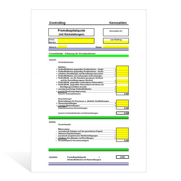 Download-Paket Rechner Fremdkapitalquote 