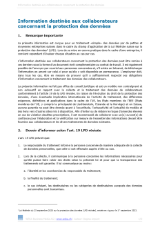 Modèle d'information destinée aux collaborateurs concernant la protection des données 