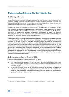 Muster Mitarbeiterinformation betreffend Datenschutz 