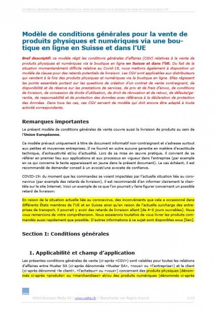 Vorlage AGB Onlineshop D, E, F 