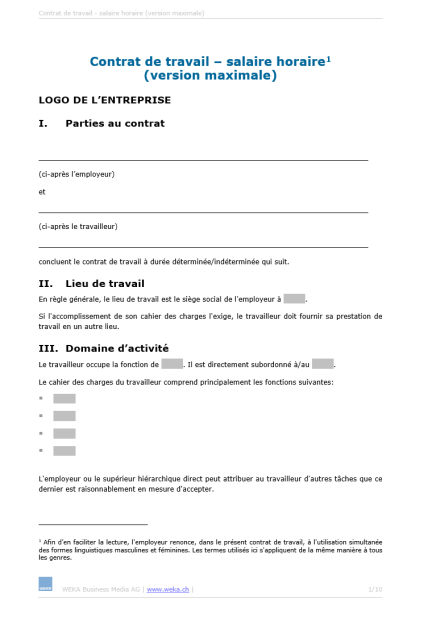 Download-Paket Arbeitsvertrag Stundenlohn D, E, F 