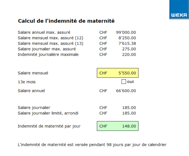 Calculateur d’indemnité de maternité 