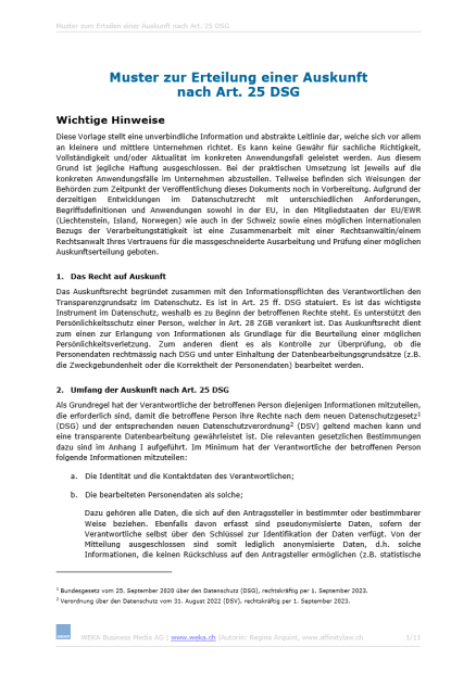 Download-Paket Auskunftserteilung 