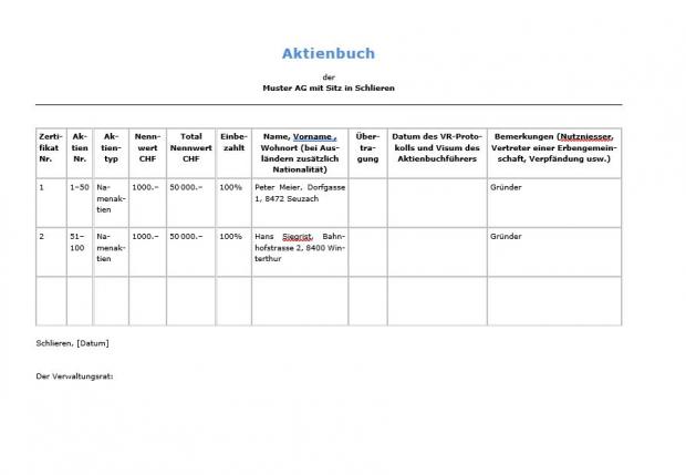 Download-Paket Umwandlung Inhaber- in Namenaktien 