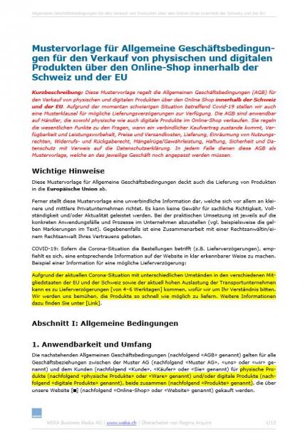 Vorlage AGB Onlineshop 