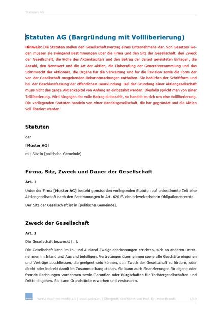 Download-Paket Schweizer Gesellschaftsrecht – AG 